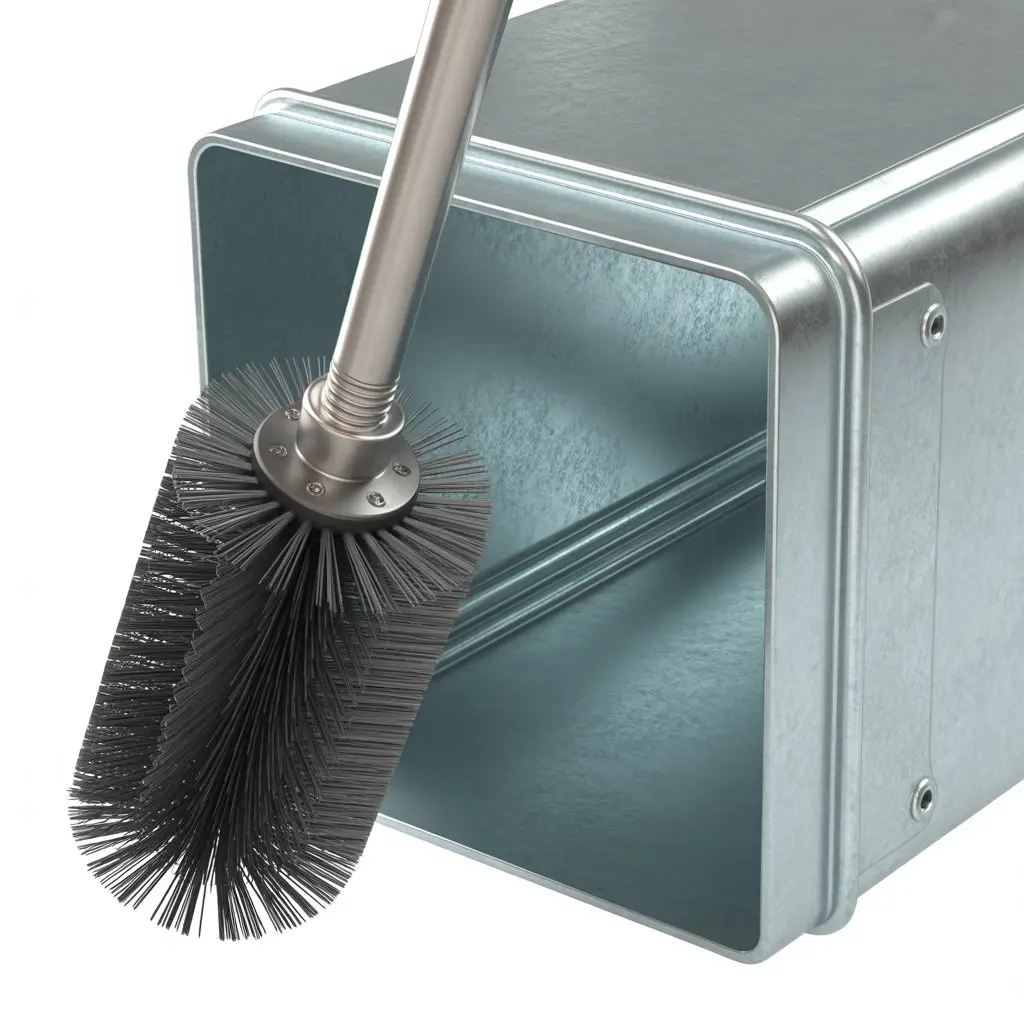 Rotary brush tool used for commercial duct cleaning.